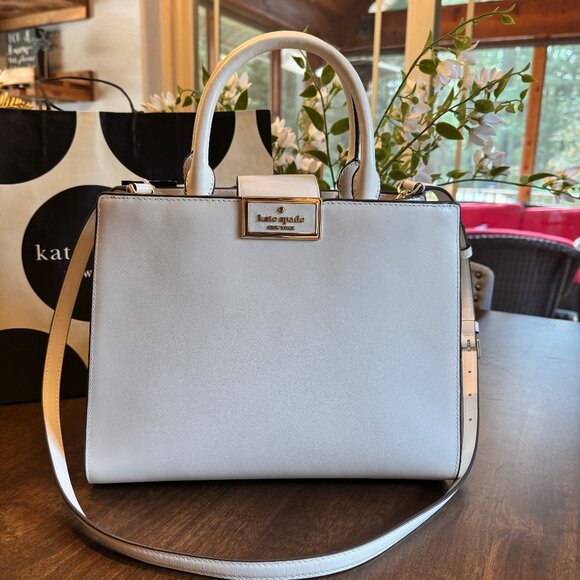 Kate Spade Reegan Top Handle Smooth Leather Satchel Crossbody Purse - Meringue